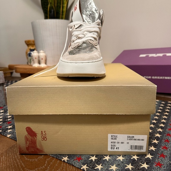 A.S.98 Light Gray and White High-Top Sneakers - Picture 2 of 3